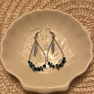 Silver and Black Earrings with Leaf Detail